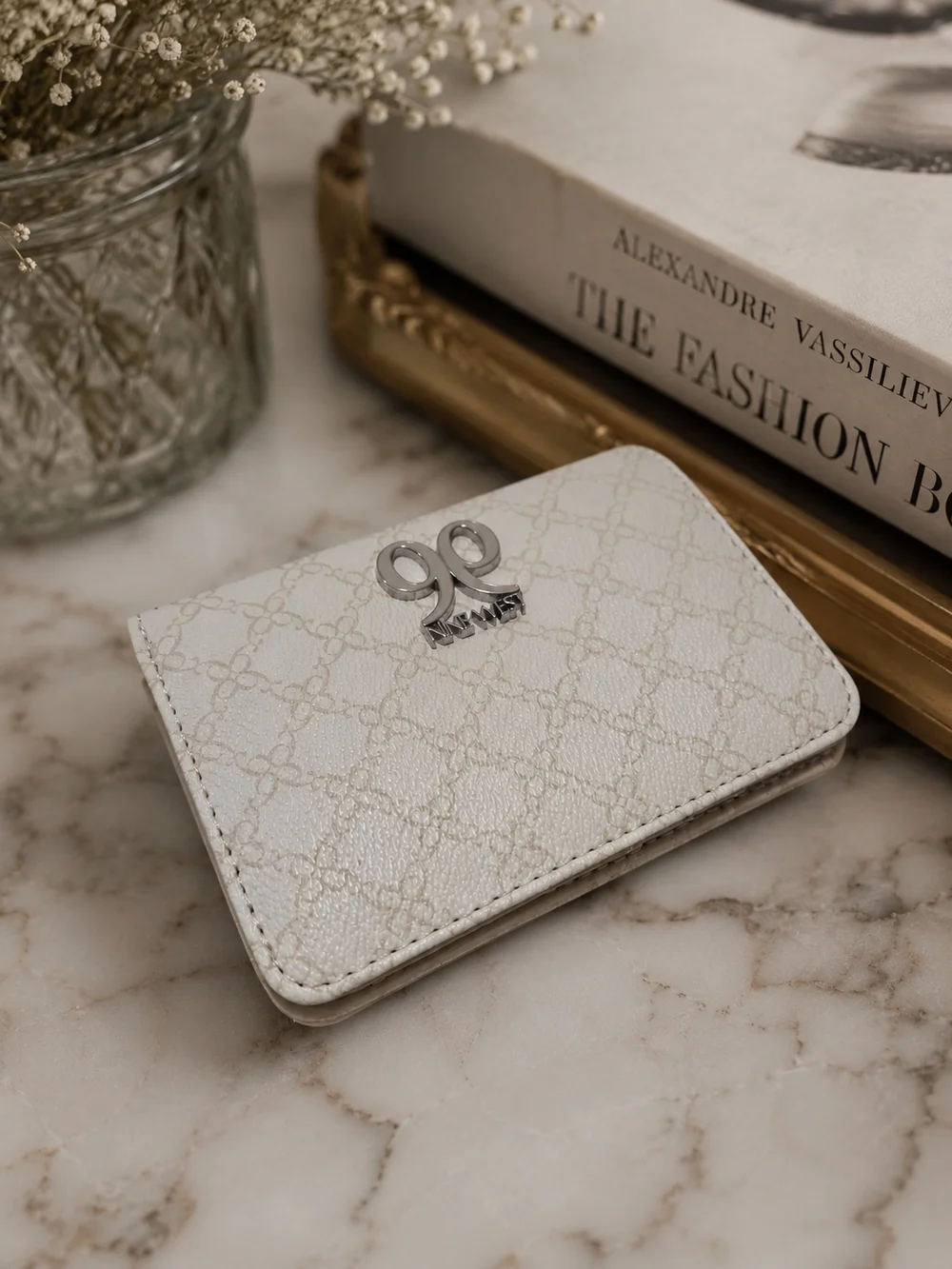Nine West White Patterned Card & Key Holder with Silver Logo